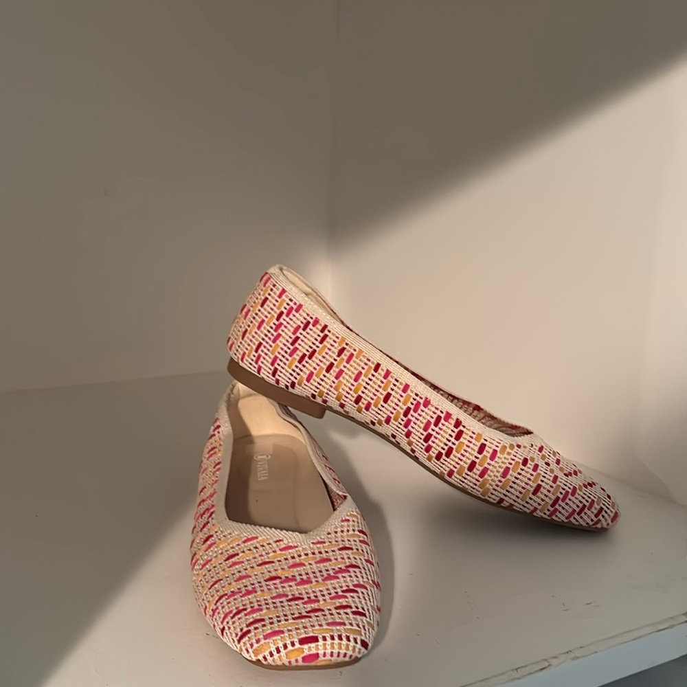 Woven Pink & Cream Women's Ballet Flats